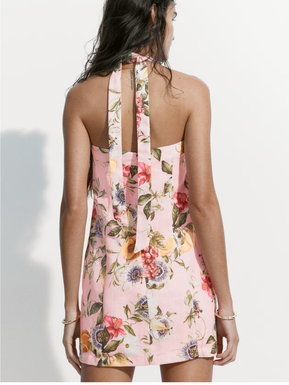 H&M Halterneck Mini Dress Pink Floral NWT - Picture 3 of 6